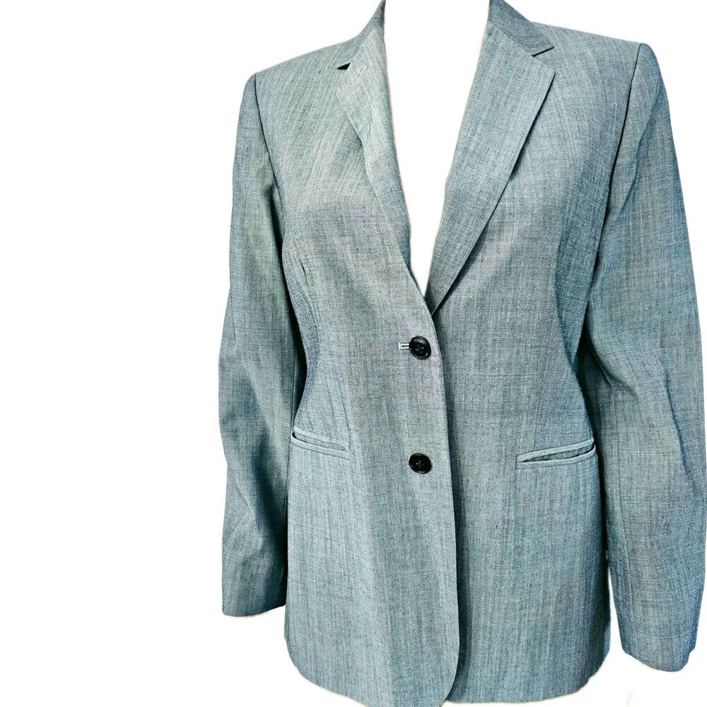 Lauren Ralph Lauren Women's Gray Wool Blazer Petite 6P Single-Breasted Lined